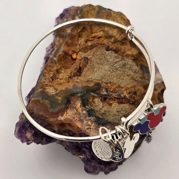 Alex And Ani Mickey Mouse Balloons Charms & Chain Detail Silver Bangle Bracelet - Picture 5 of 7